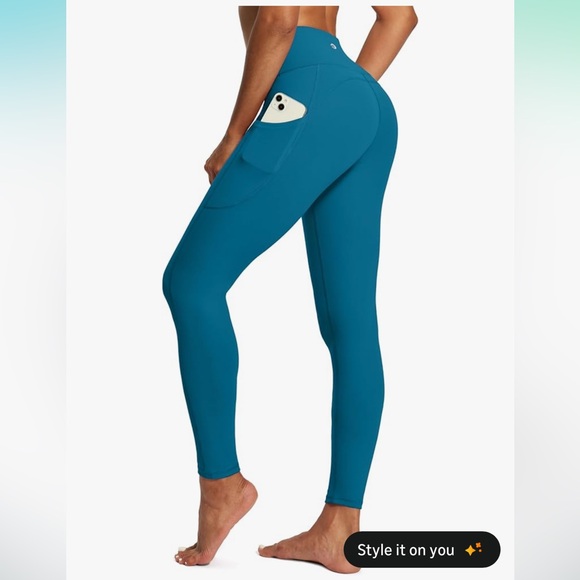 Amazon iuga high waist yoga pants peacock blue women’s size medium NWT - Picture 10 of 11